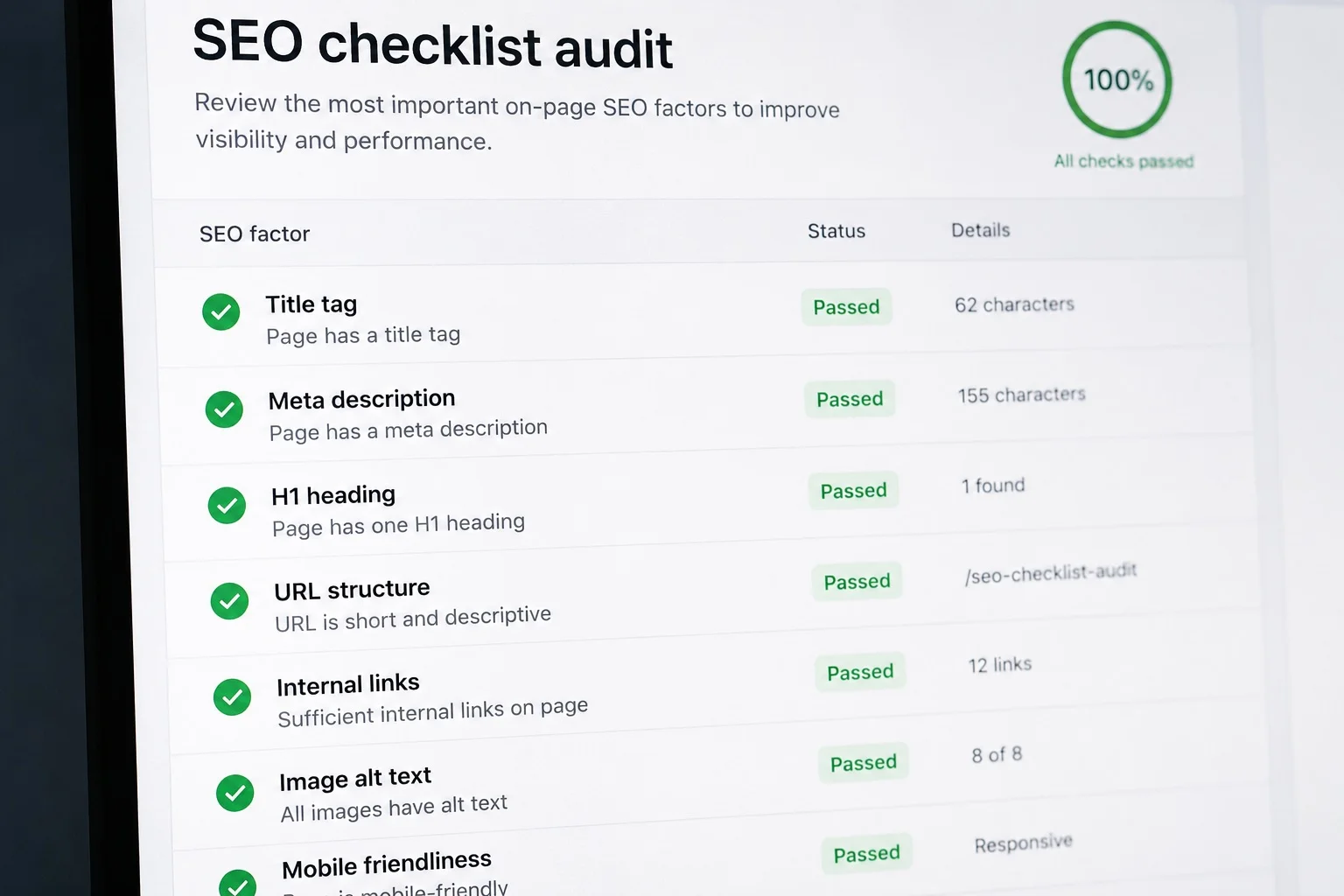 SEO checklist audit